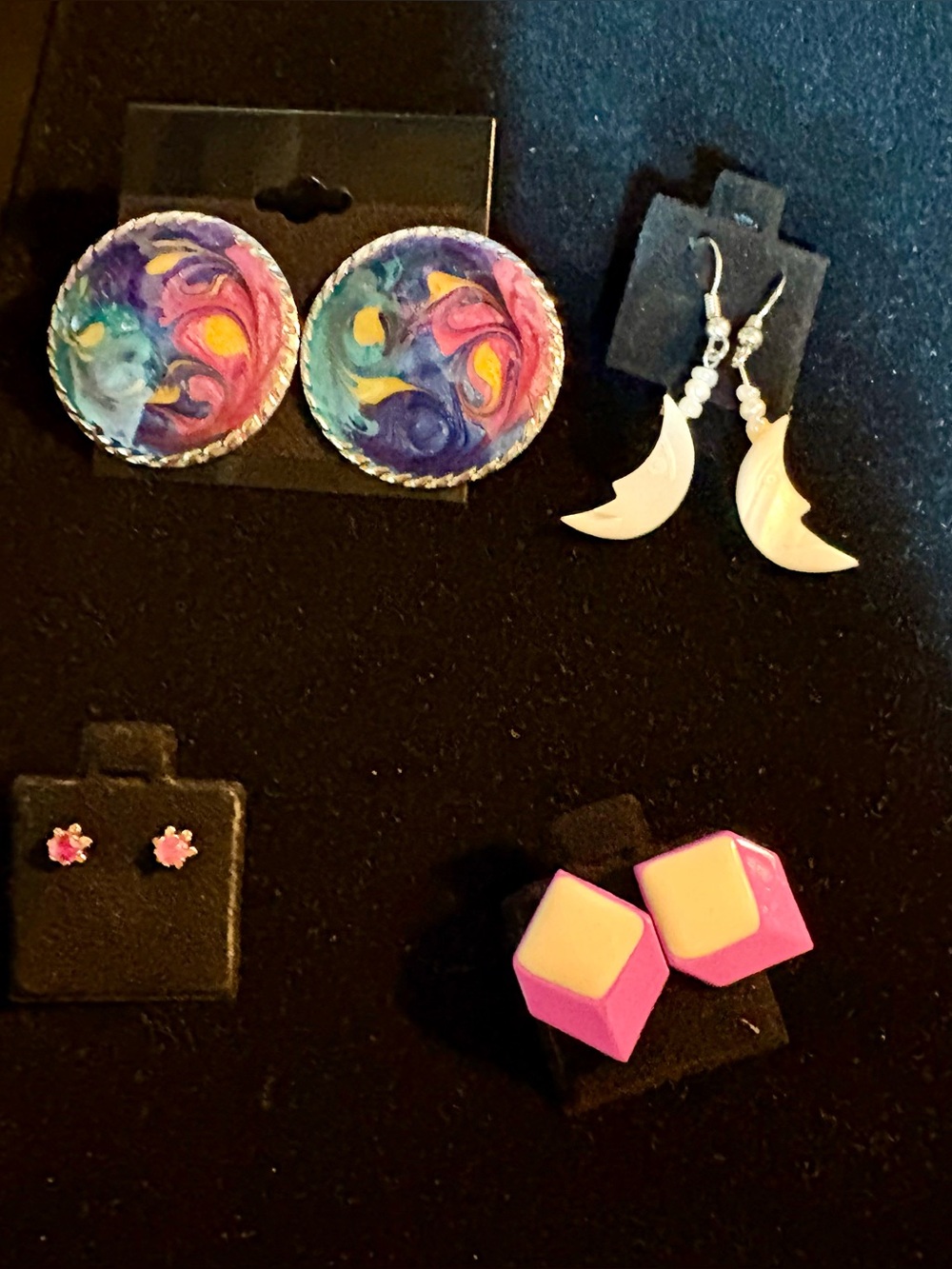 Multicolor Swirl Round Kids Earrings - Pink Accent Set